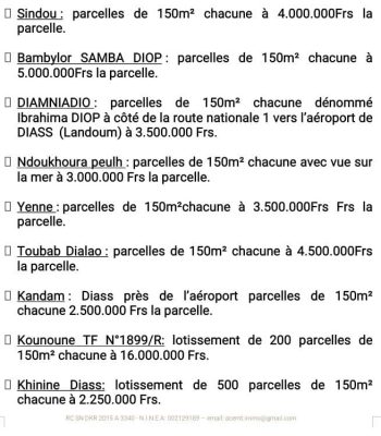 liste des parcelles a vendre